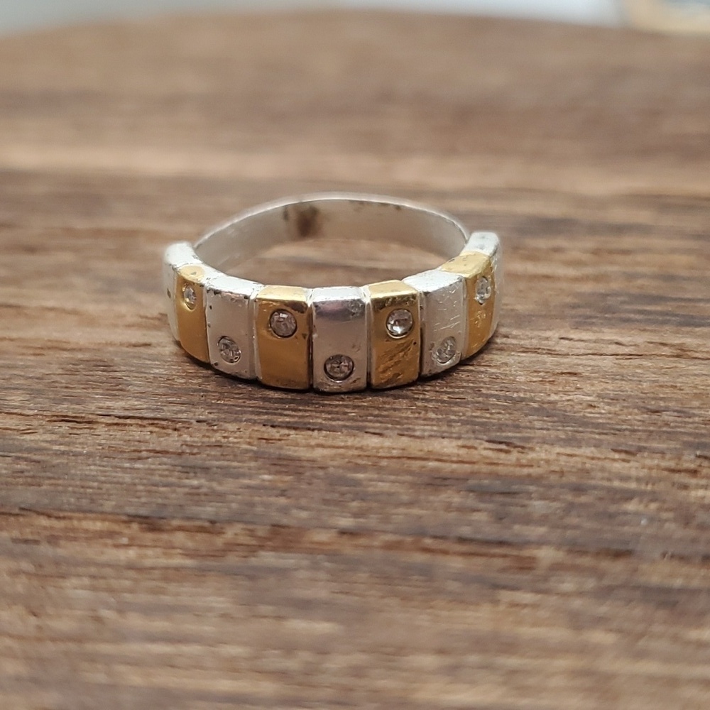 Multi metal tone baguette crystal ring adjustable band R359